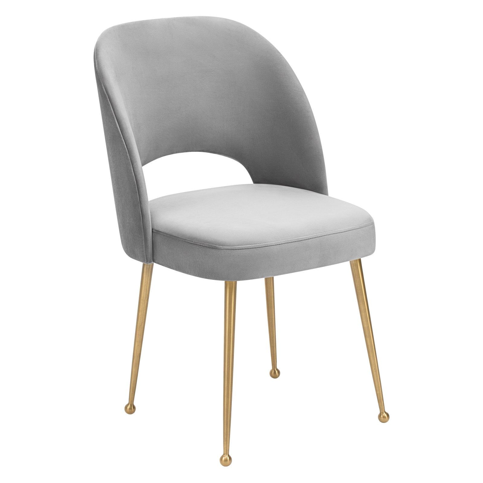 Swell Light Grey Velvet Side Chair with Gold Steel Legs