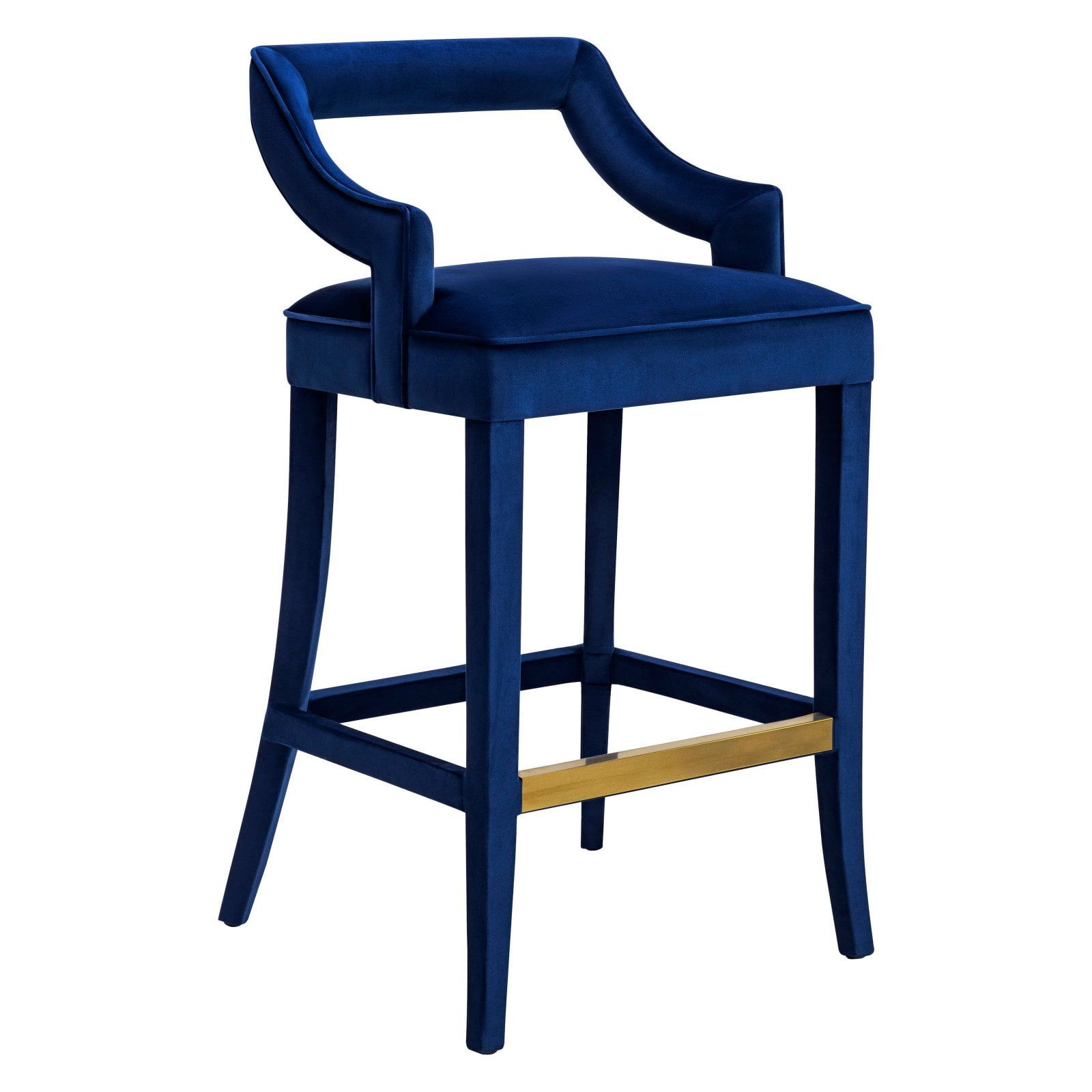 Navy Velvet and Steel Modern Counter Stool