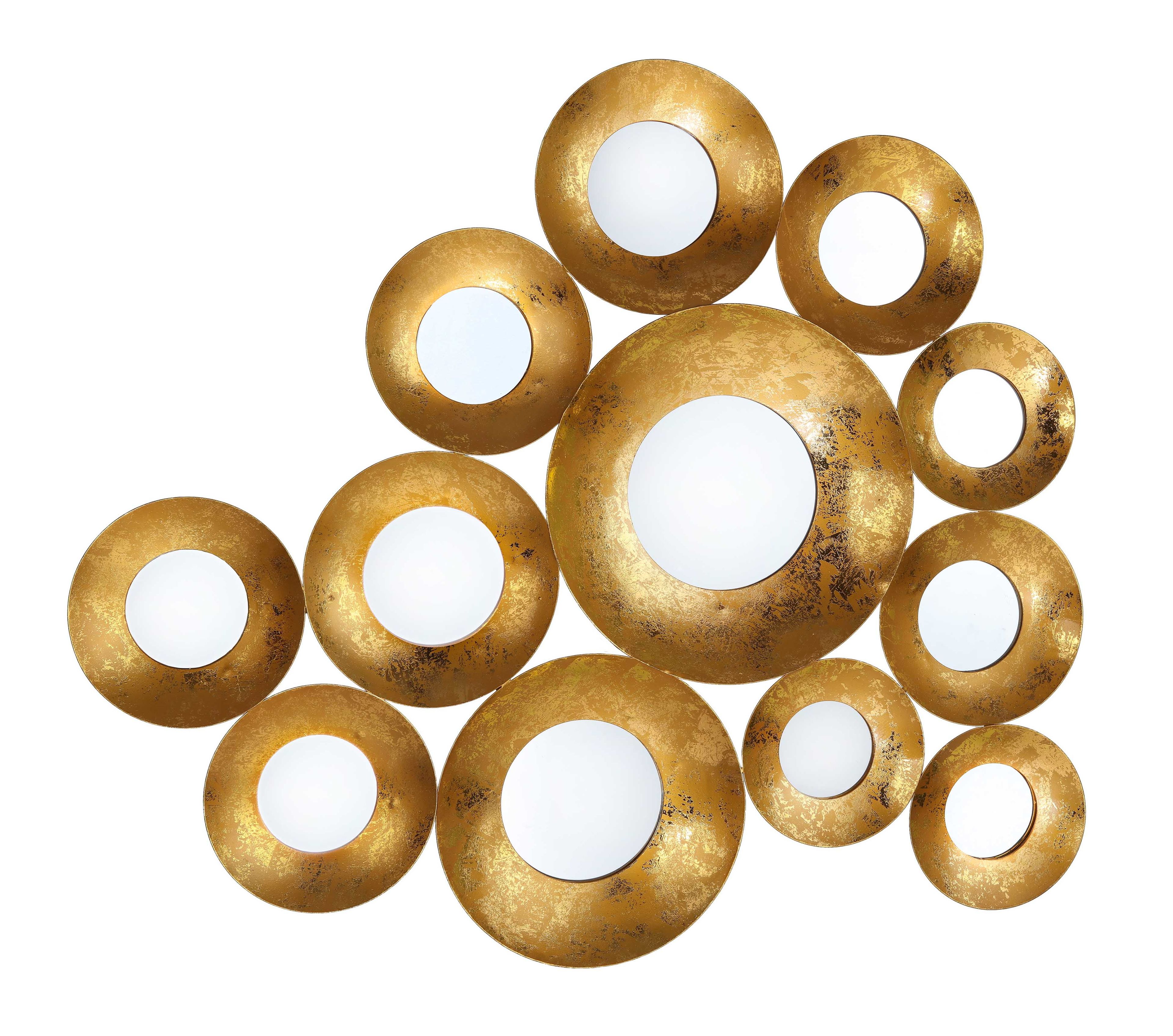 Contemporary Vivid Gold Clustered Round Wall Mirror, 29"