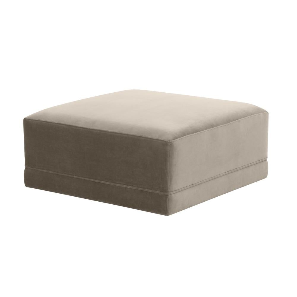 Willow Taupe Velvet Square Ottoman with Pine Frame