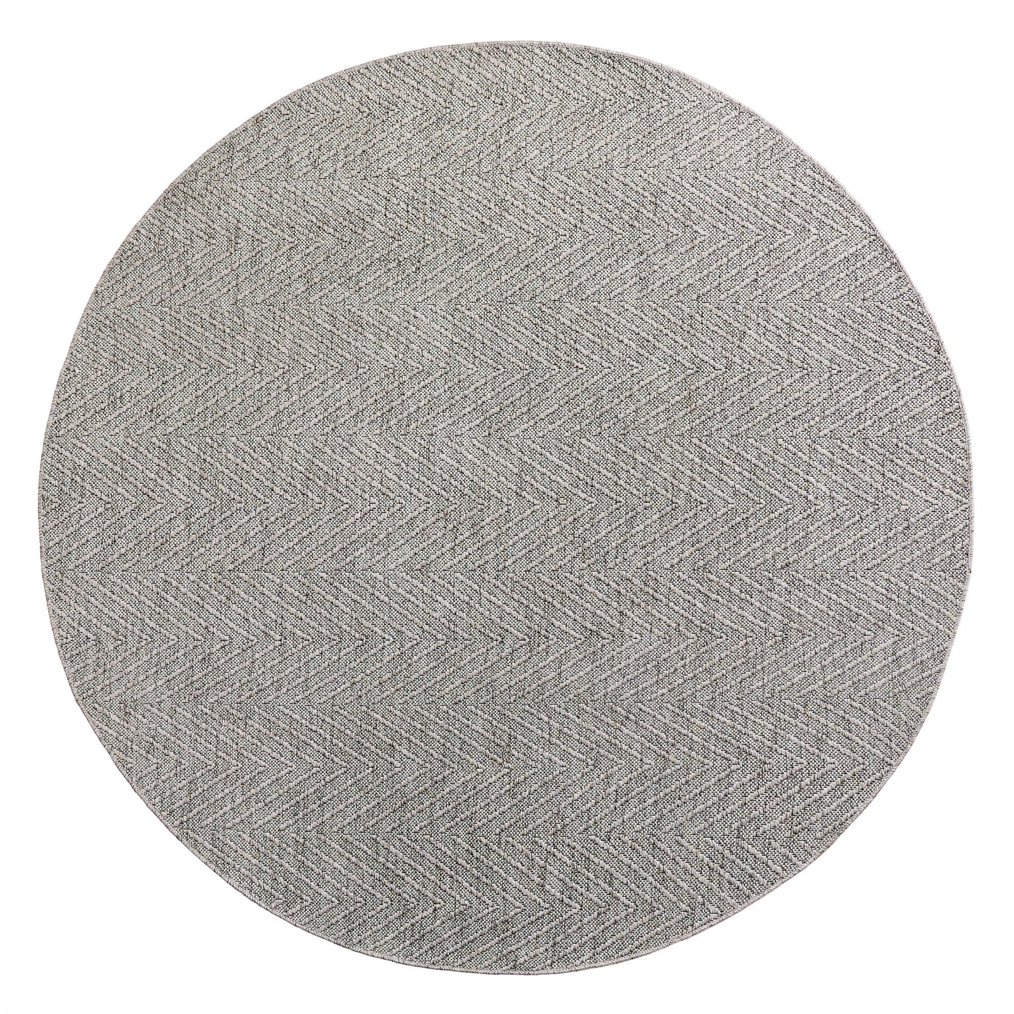 Gray Round Herringbone Washable Synthetic Area Rug