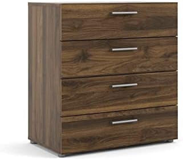 Walnut Medium Wood 4-Drawer Chest with Steel Handles