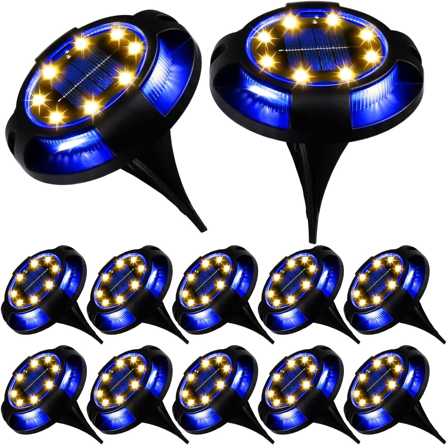 Modern Black and Blue LED Solar Pathway Lights, 12-Pack