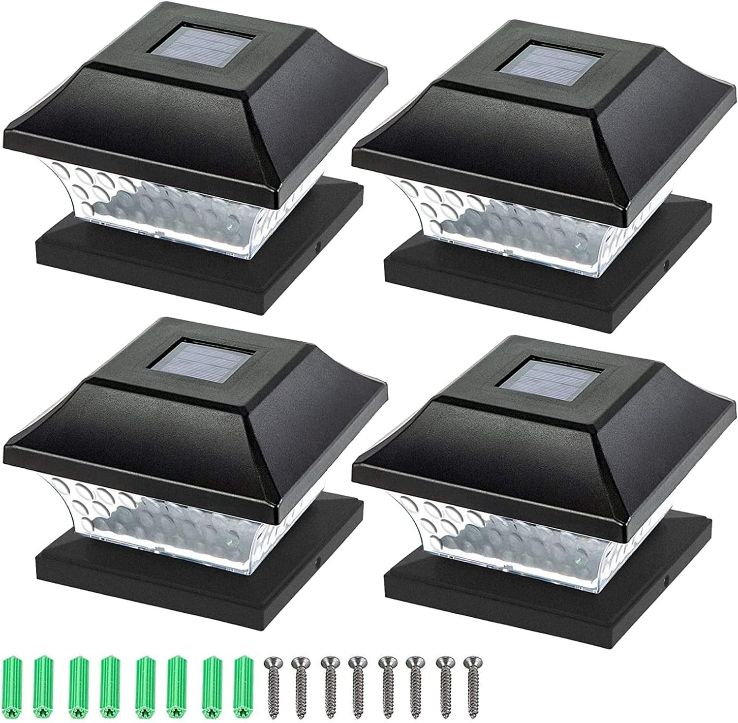 Black Solar LED Post Cap Lights for 4x4 and 5x5 Posts, 4-Pack