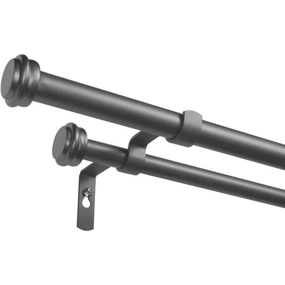Gunmetal Adjustable Double Curtain Rod Set with Iron Finials