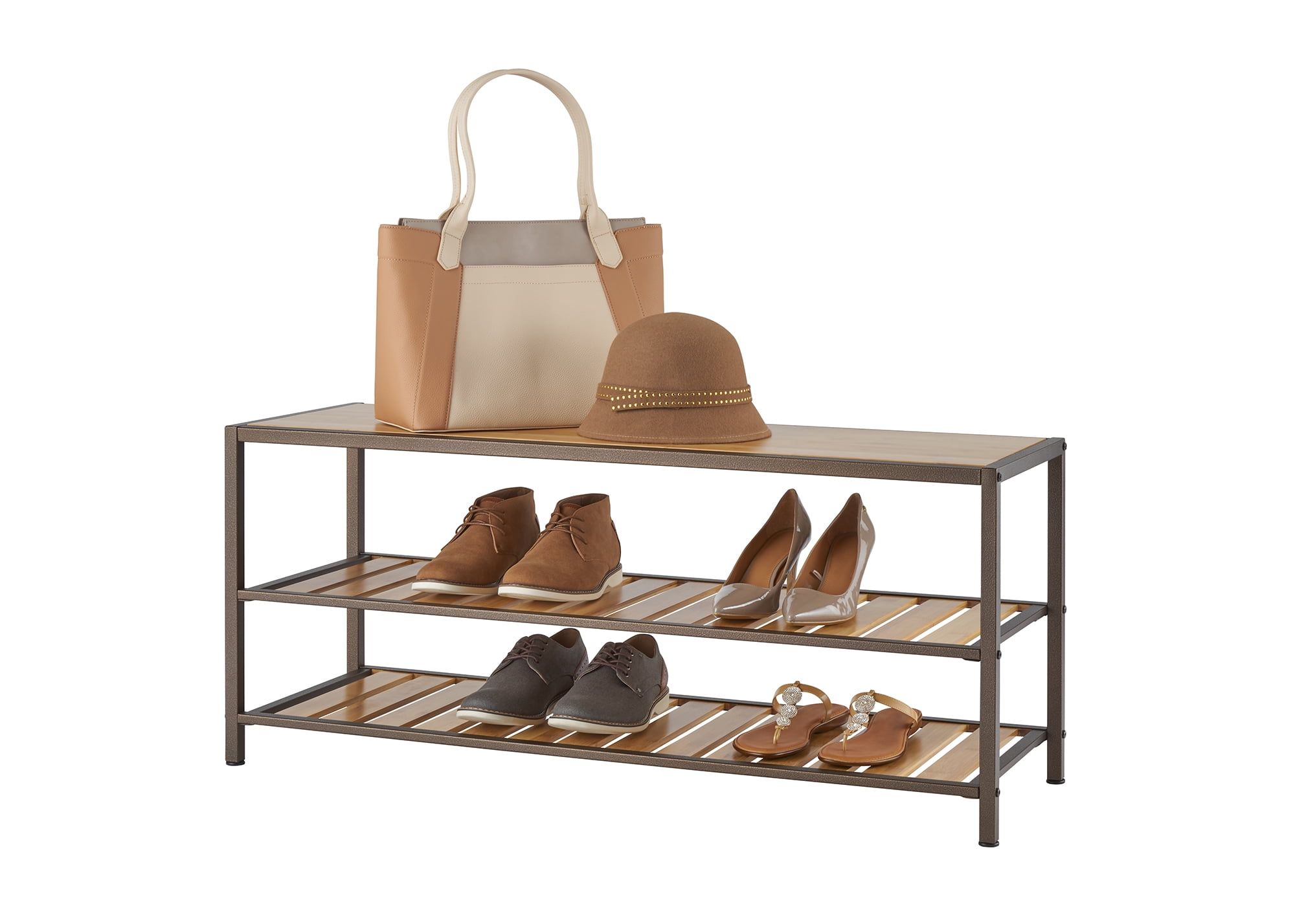 Bronze Anthracite Bamboo 3-Tier Shoe Storage Bench