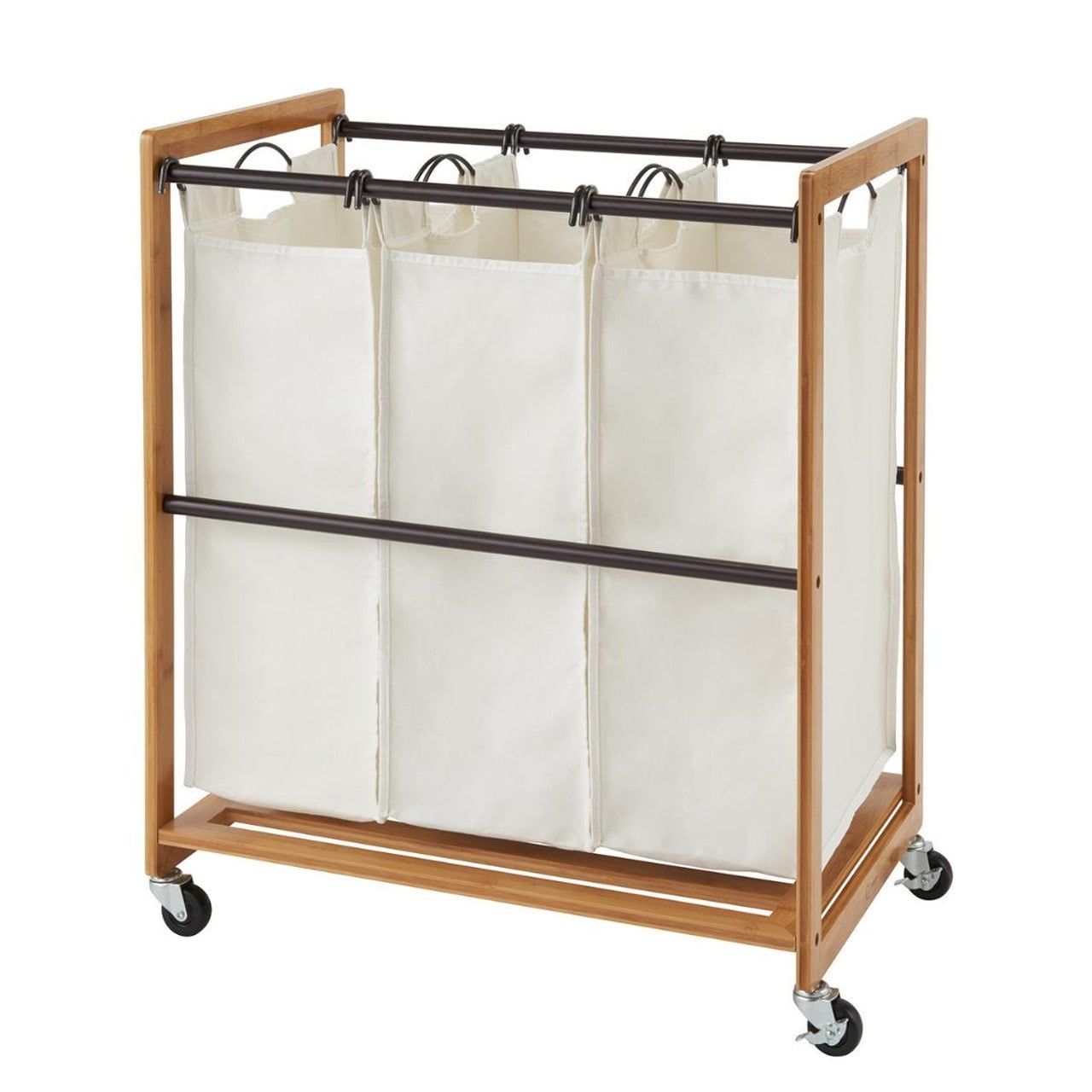 EcoStorage Bamboo and Bronze 3-Bag Laundry Cart with Wheels
