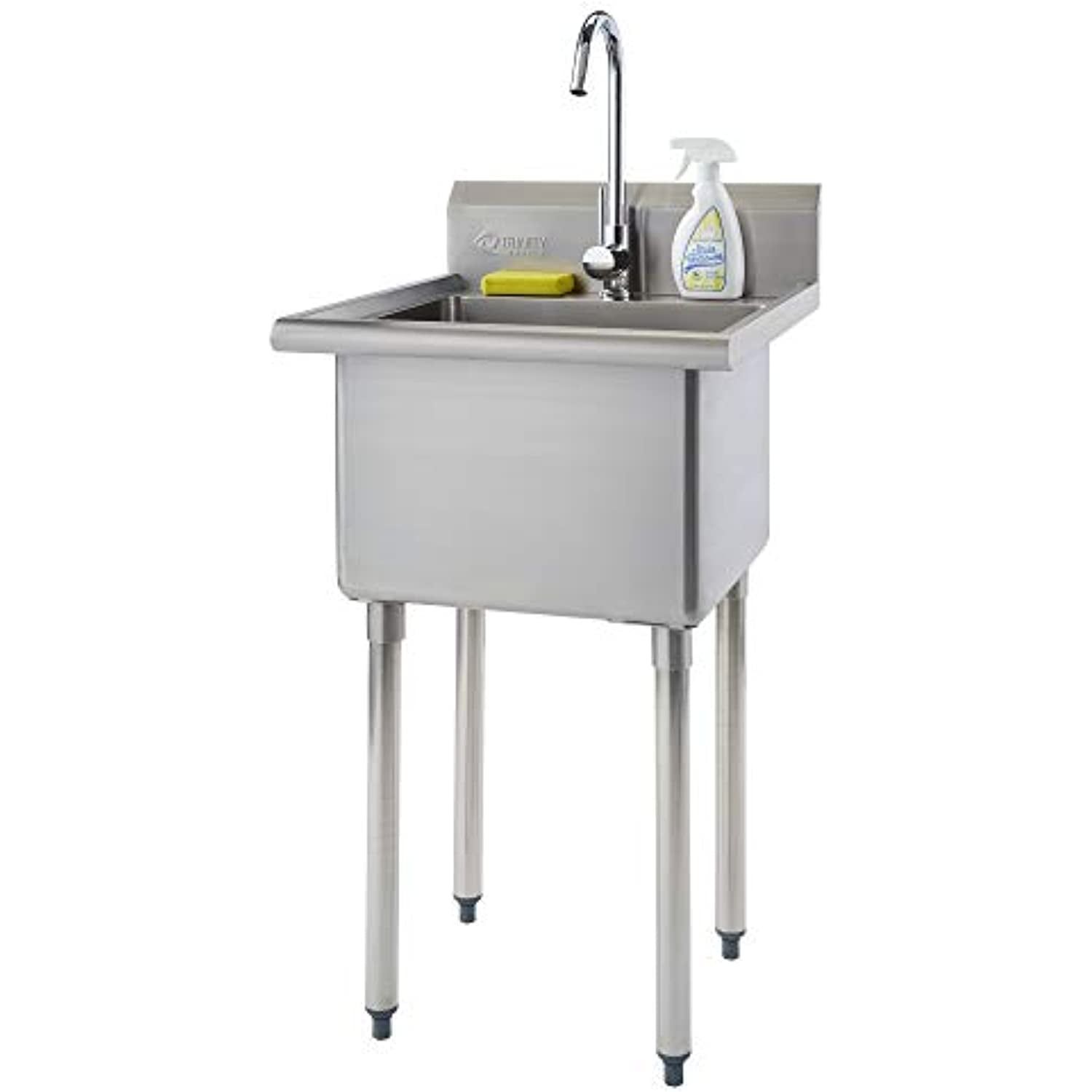 24-Inch Stainless Steel Utility Sink with Faucet and Backsplash