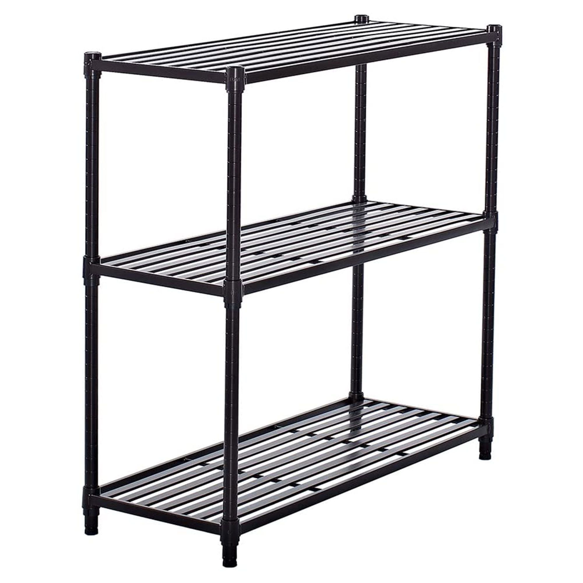 Adjustable Black 3-Tier Metal Slat Shelving Rack