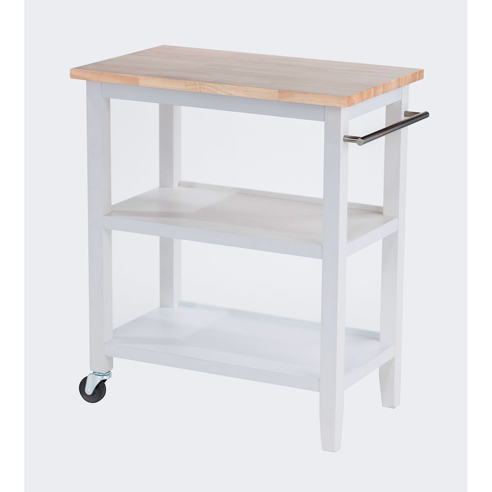 White and Oak Rubberwood Kitchen Cart with Storage