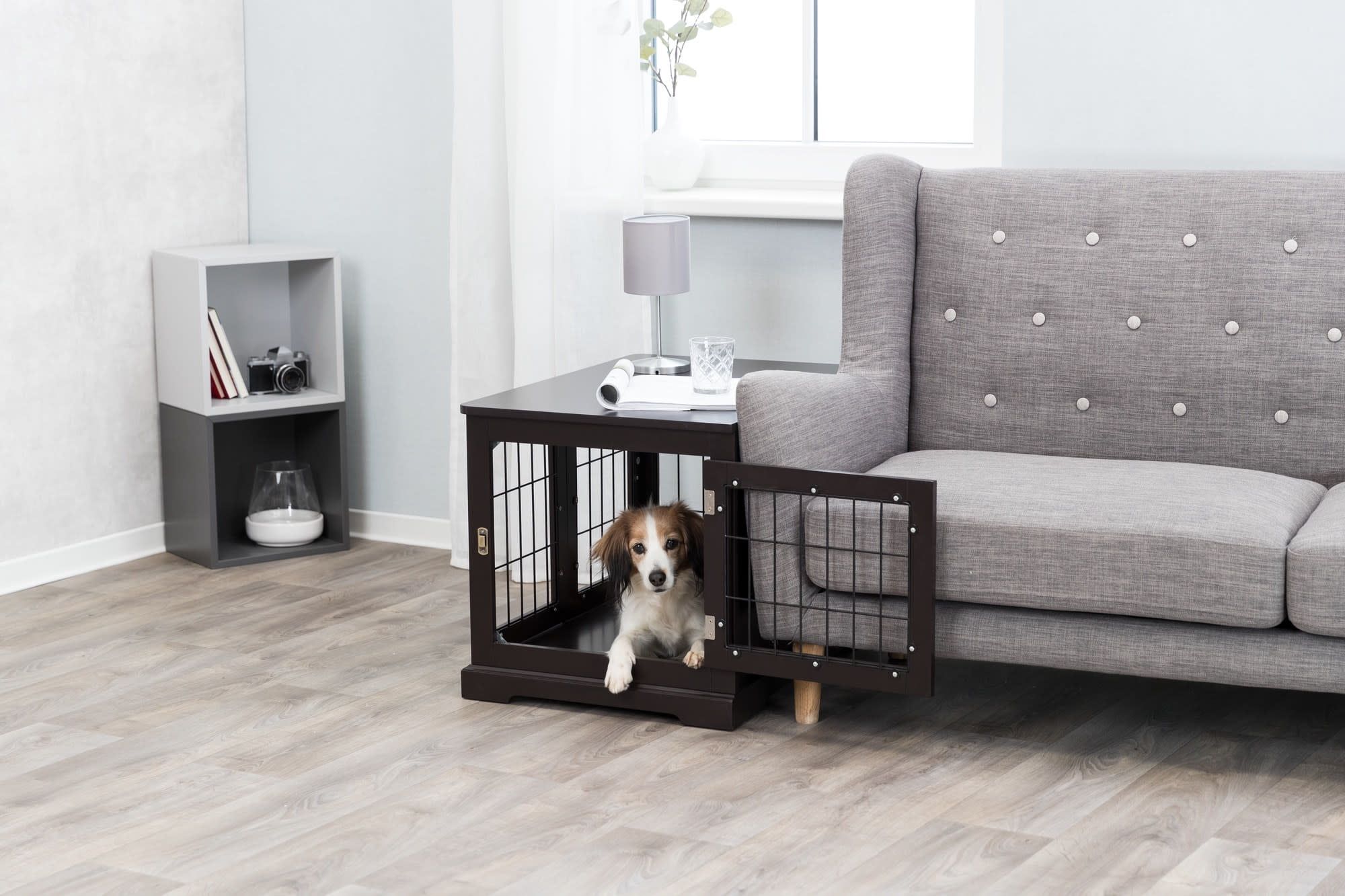 Espresso Brown Small Wooden Dog Crate Table