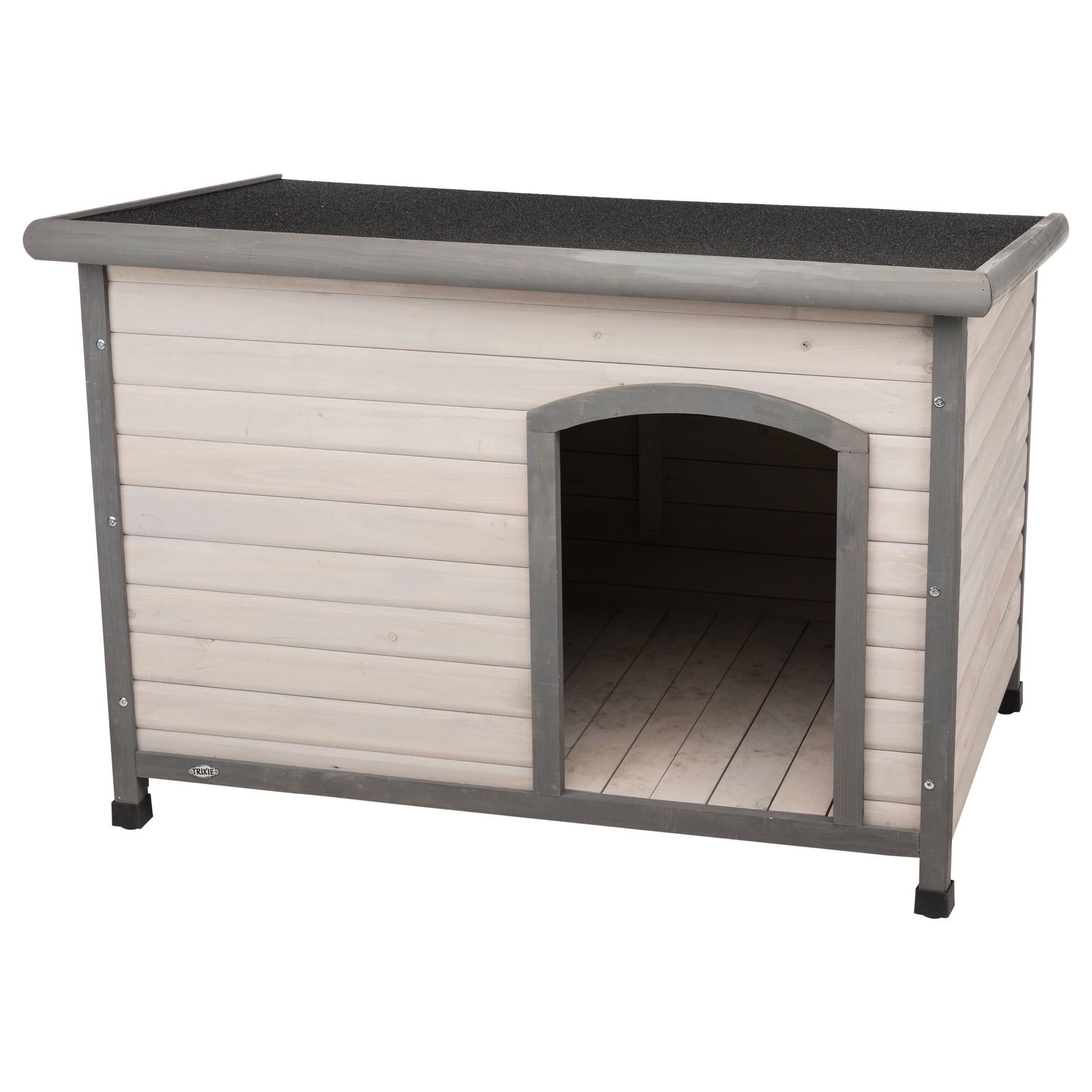 Small Gray Wooden Dog House with Raised Floor