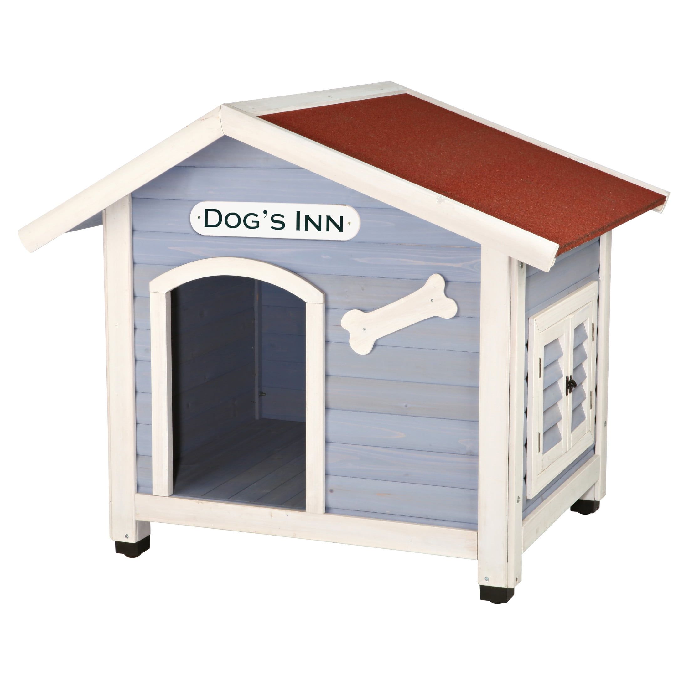 Medium Blue Wooden Dog House with Raised Floor