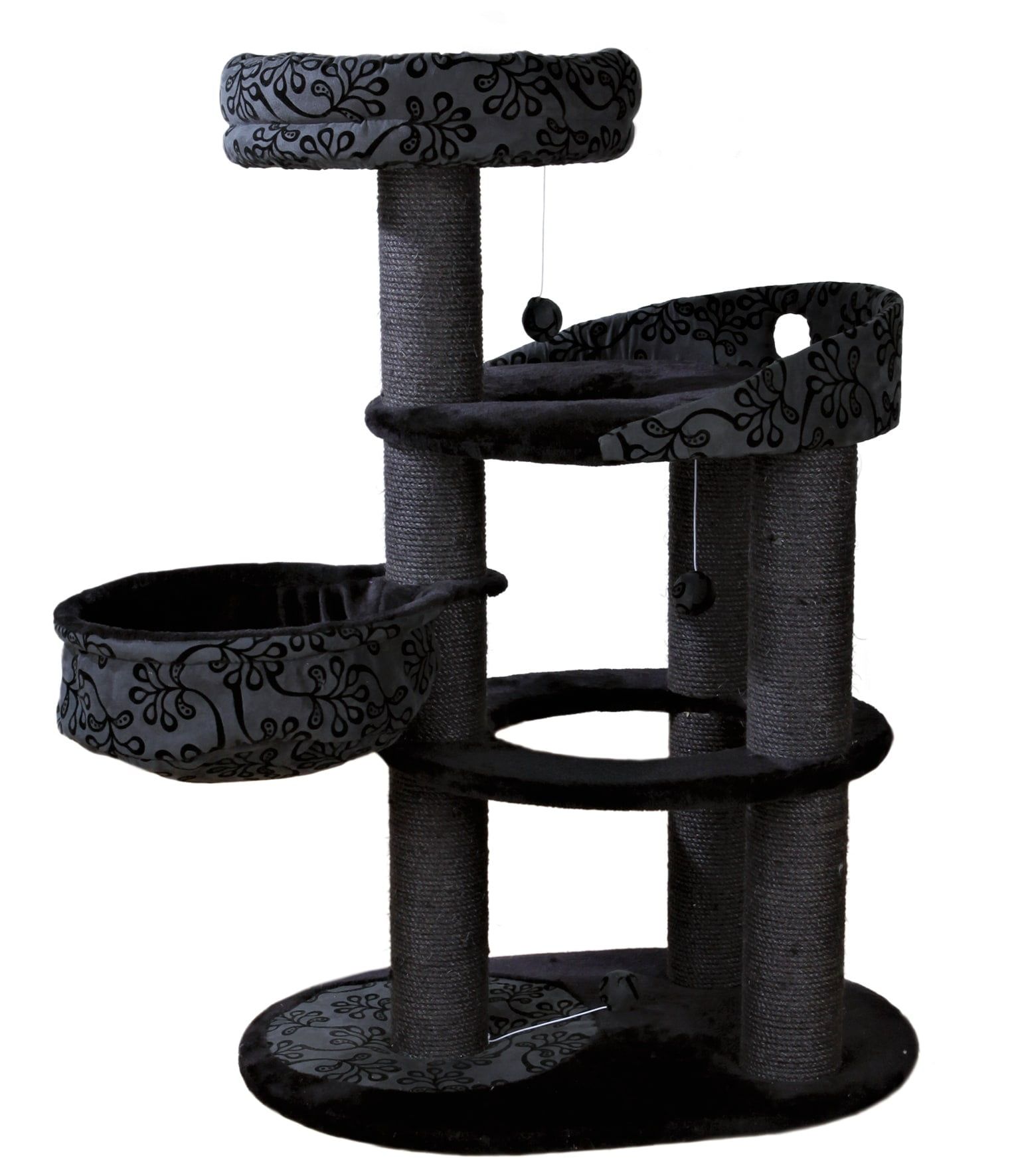 Filippo 45" Black and Gray Sisal Cat Tree with Hammock