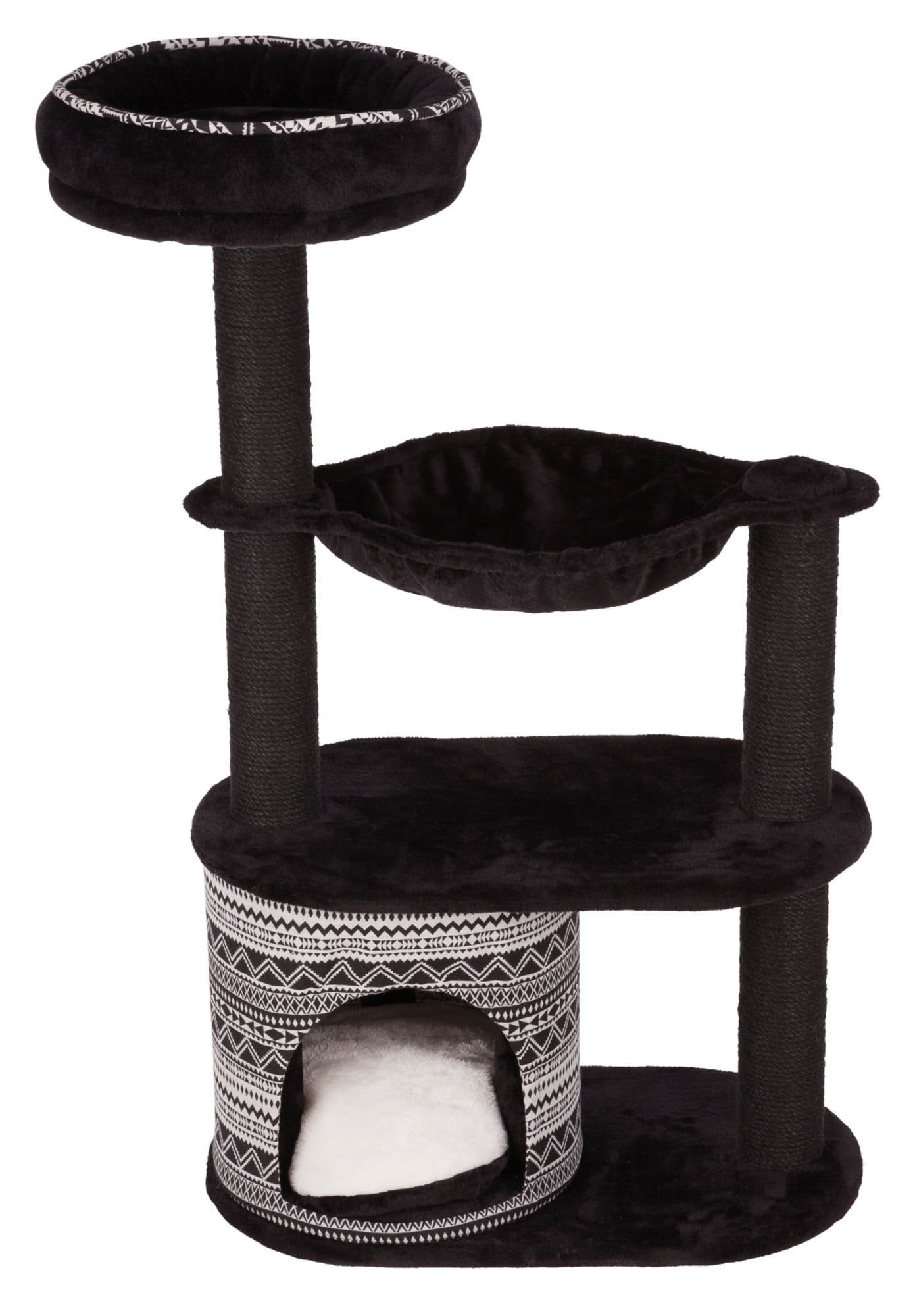 Giada Black Sisal and Plush 44" Cat Tree with Hammock and Condo