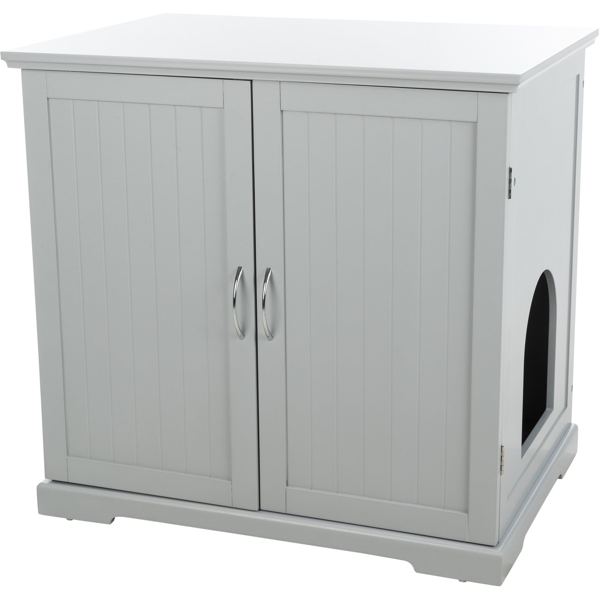 Gray Wooden Litter Box Enclosure with Storage Drawer