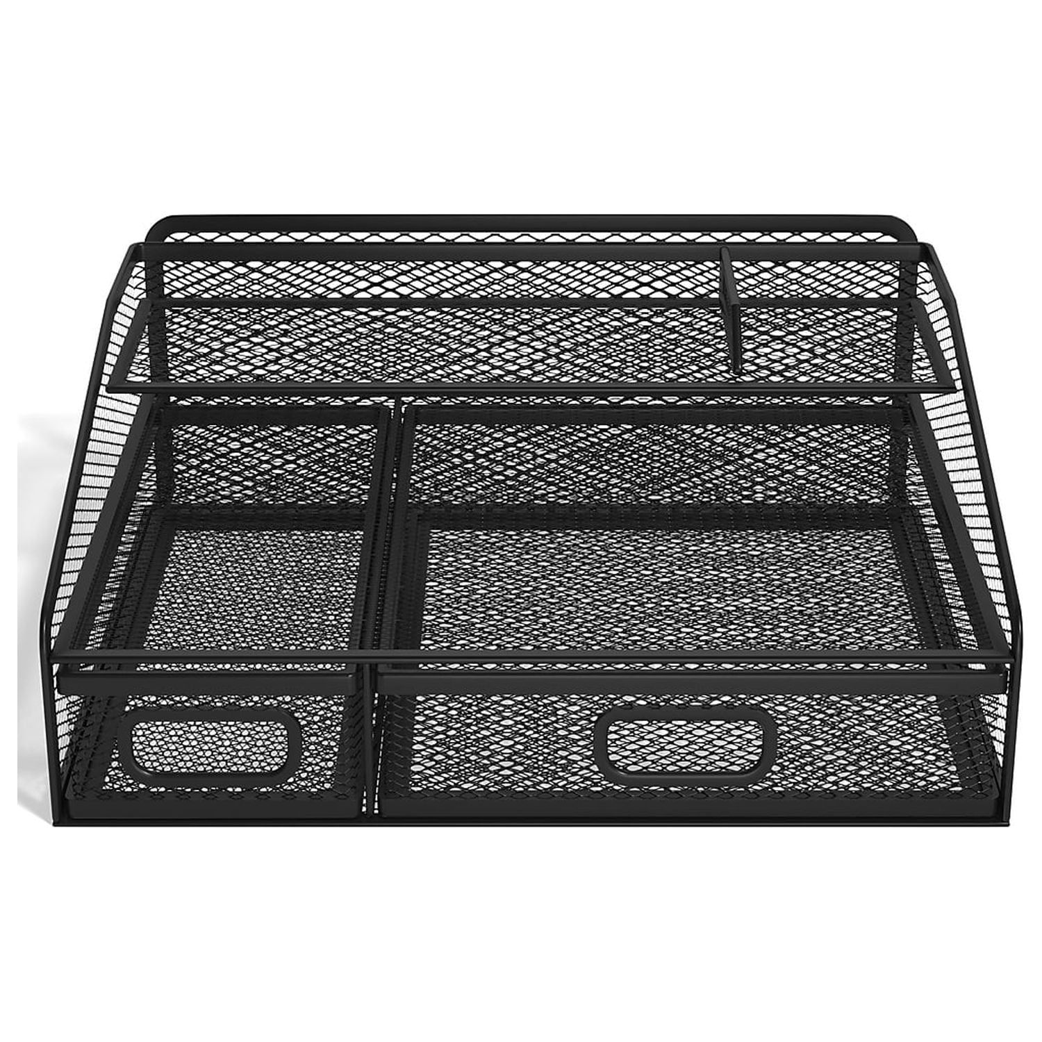 Matte Black Metal Mesh 6-Compartment Desk Organizer with Drawers