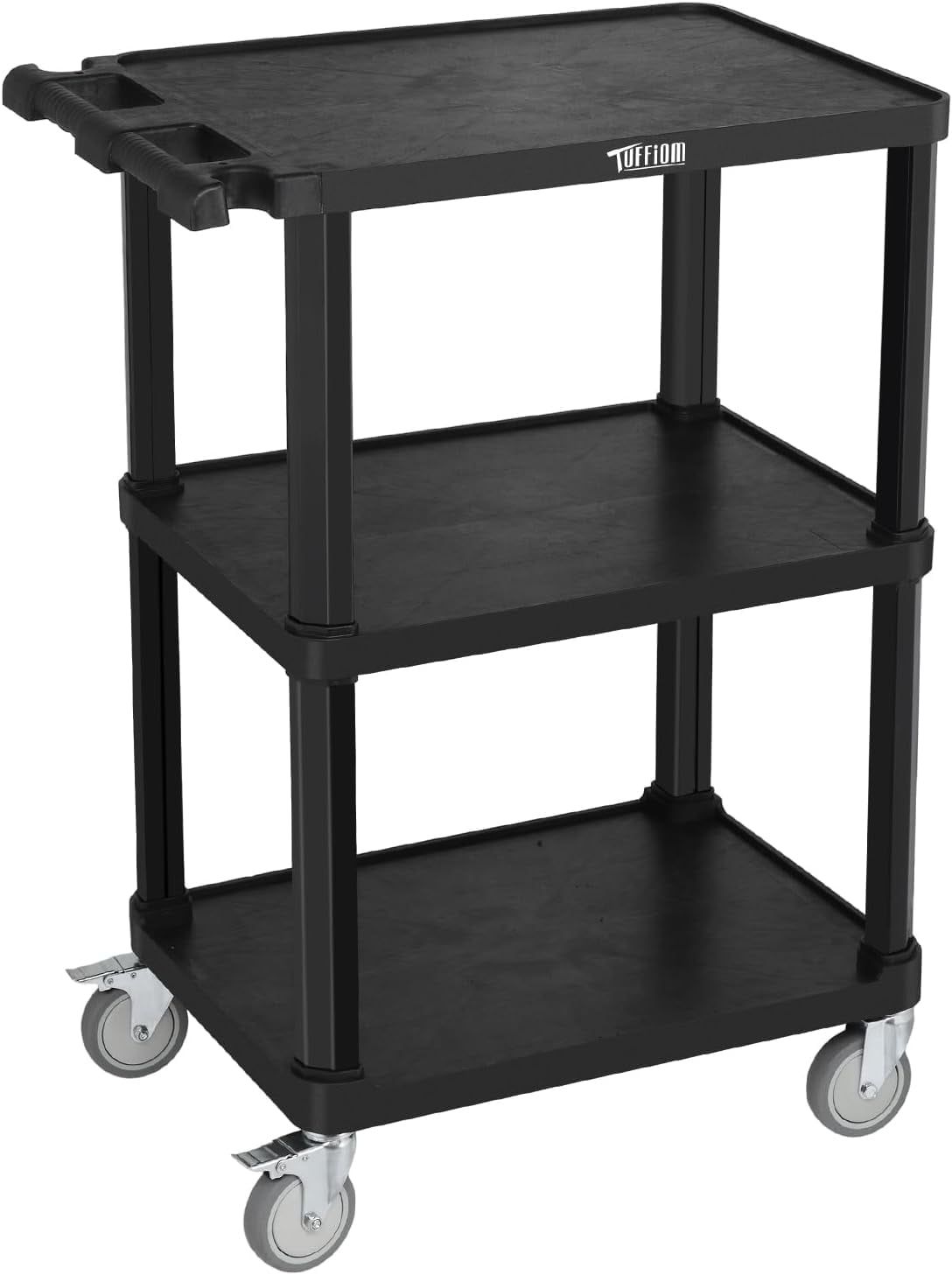 Black 3-Tier HDPE Utility Cart with Lockable Wheels