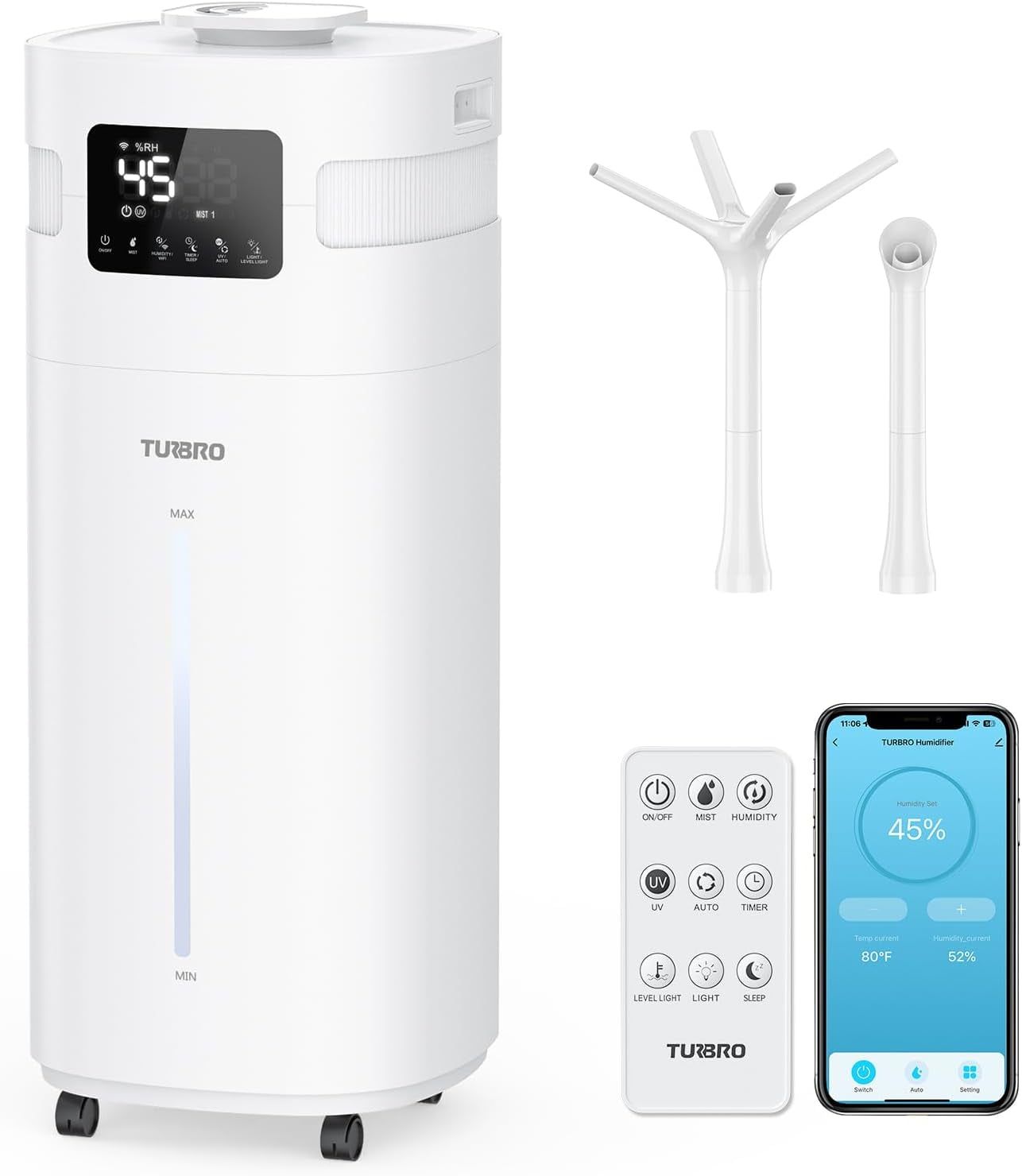 WiFi-Enabled Ultrasonic White Humidifier with 360° Nozzle