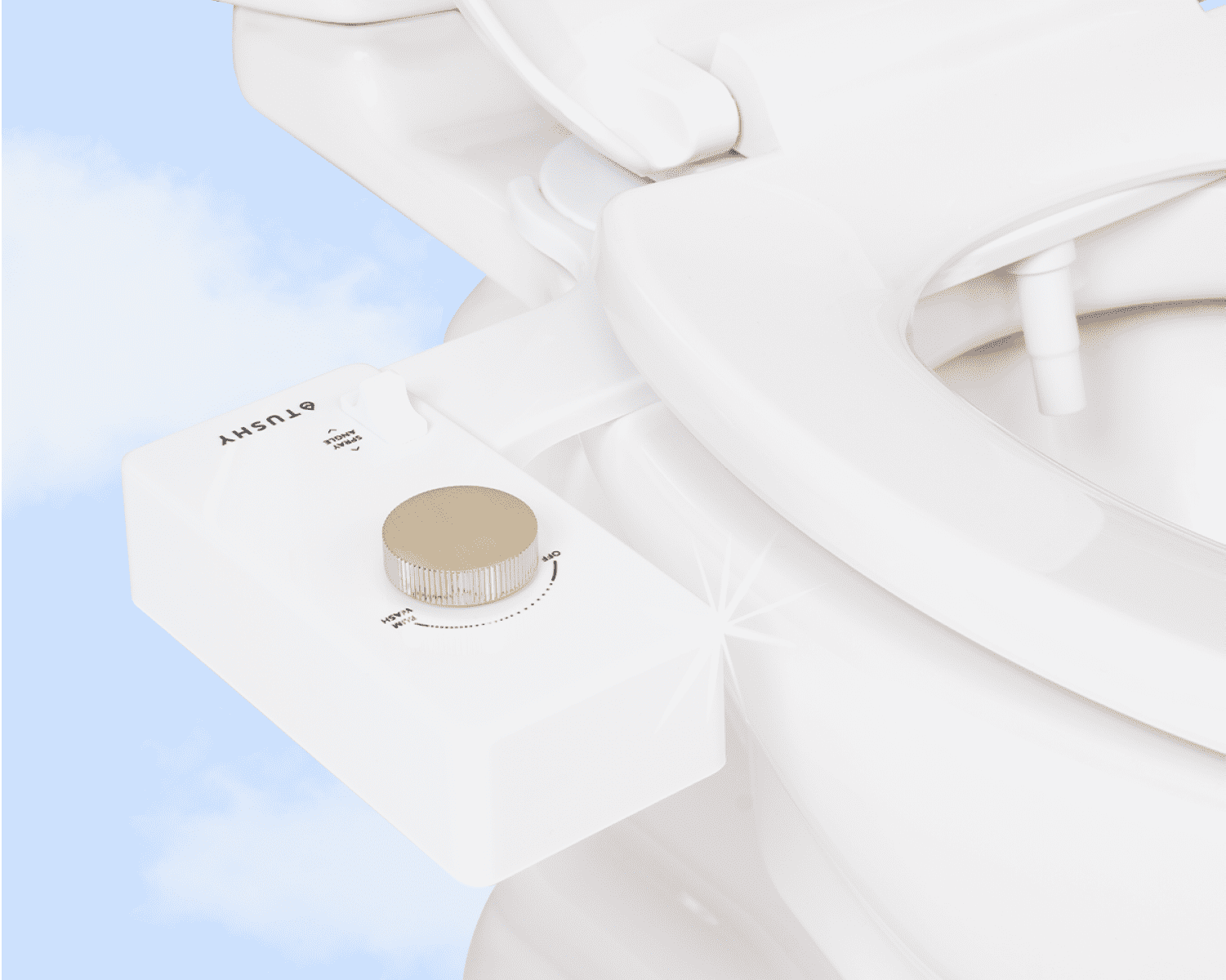 White and Gold Self-Cleaning Bidet Toilet Attachment