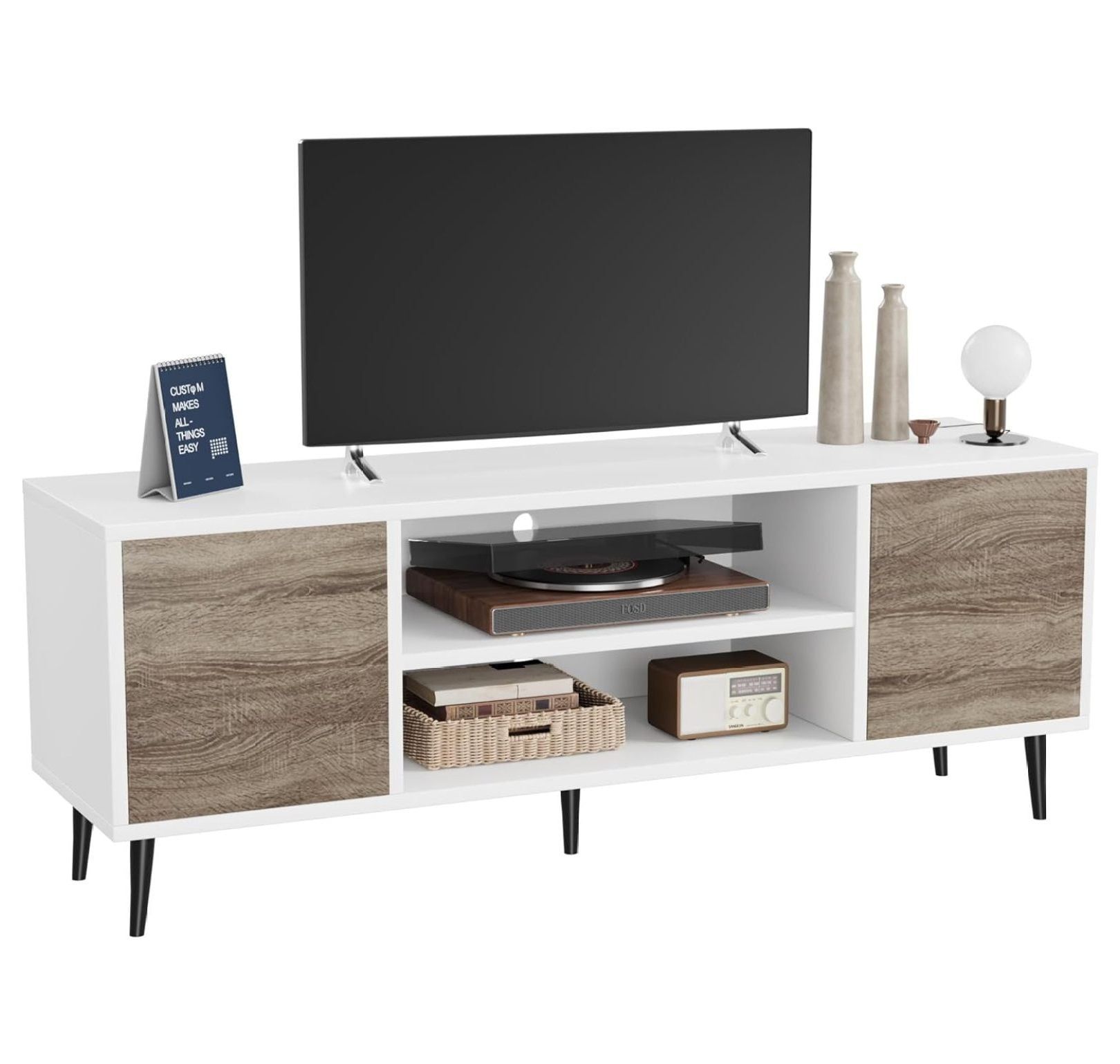 Modern White and Coffee 58" TV Stand with Cabinets