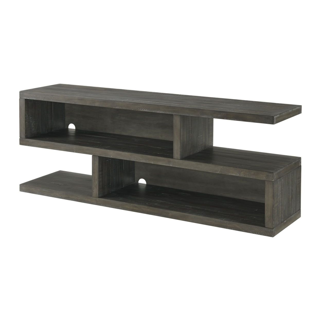 Gray Pinewood Cantilevered TV Stand with Open Shelving