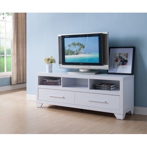 White MDF and Laminate 60" TV Stand with Cabinet