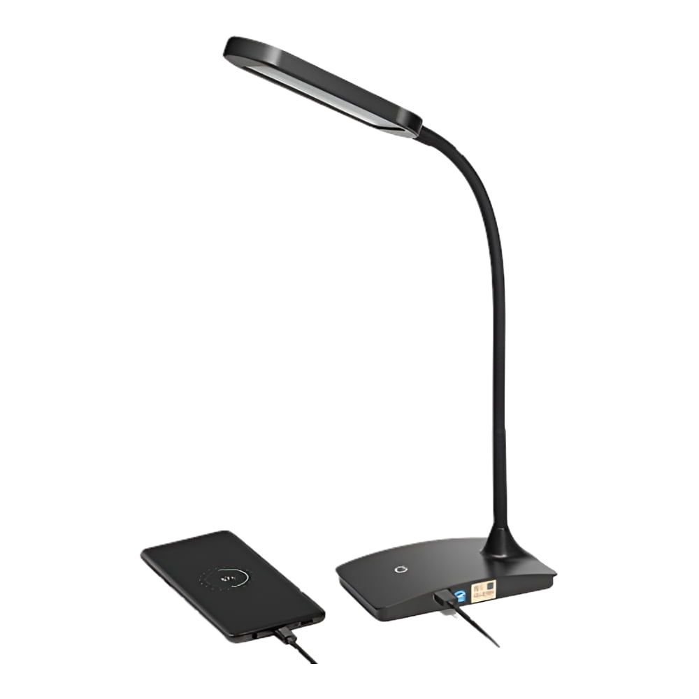 Black Adjustable LED Desk Lamp with USB Ports and Touch Control