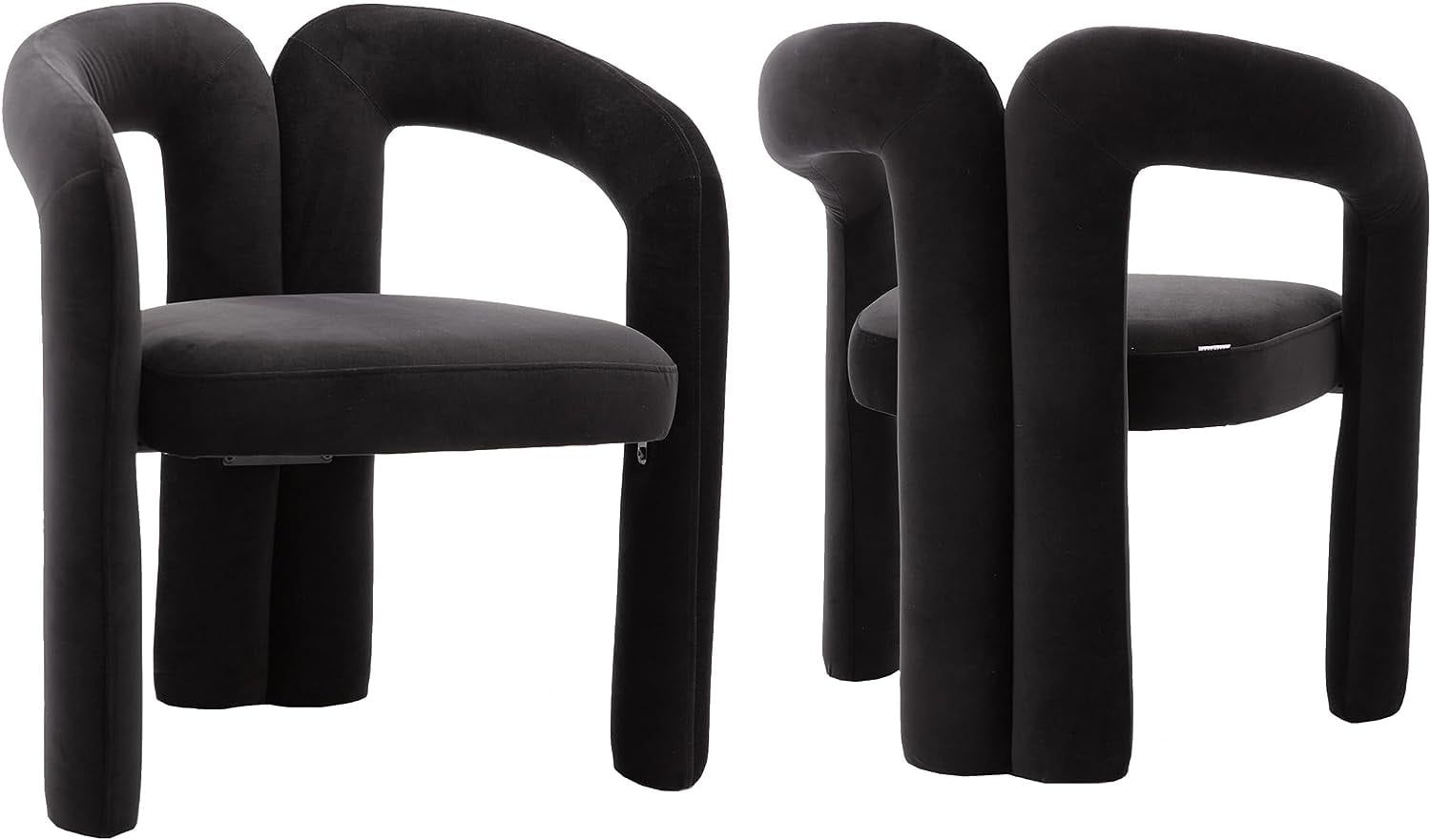 Black Velvet Upholstered Barrel Side Chairs with Wood Frame, Set of 2