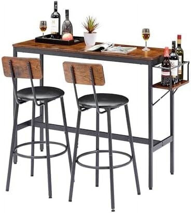 Industrial Brown and Black 3-Piece Pub Dining Set with Wine Rack