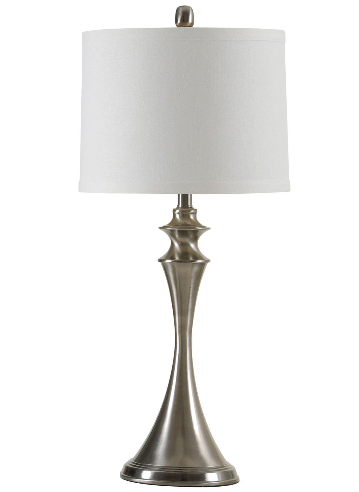 Black Brushed Steel Table Lamp with White Fabric Shade