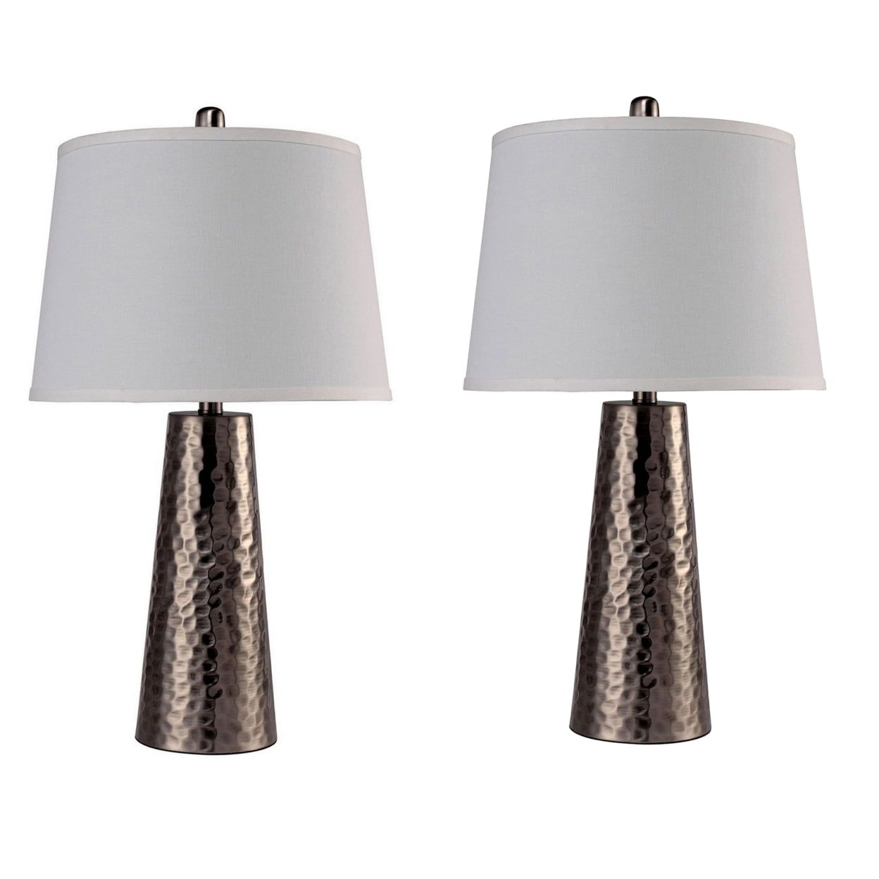 Contemporary White Hammered Metal Base Table Lamp Set