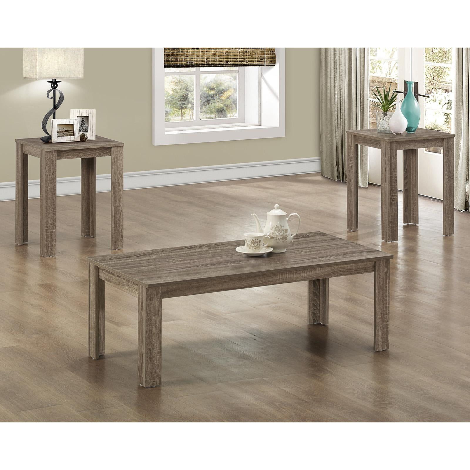 Transitional Dark Taupe 3-Piece Coffee and End Table Set