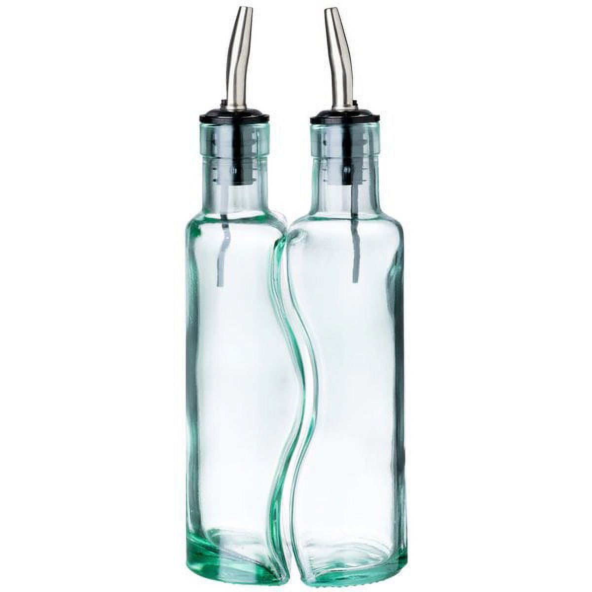 Gemelli Green Glass Embracing Oil and Vinegar Bottles with Pourers