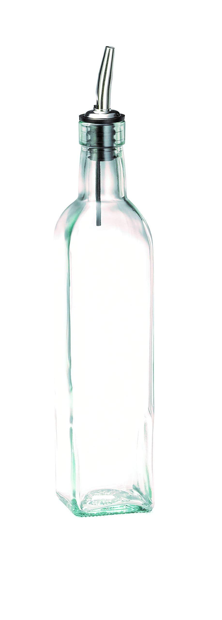 Clear Glass Oil and Vinegar Bottle with Stainless Steel Pourer, 16 oz