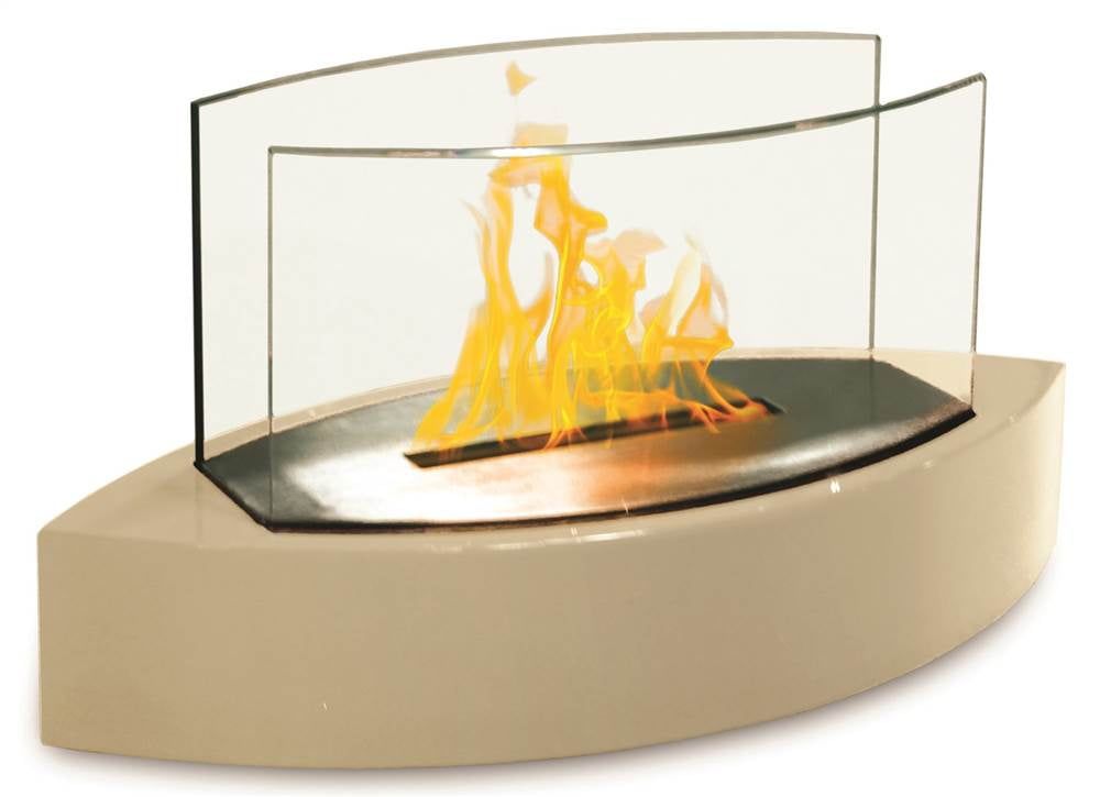 Beige Free-Standing Electric Tabletop Fireplace with Glass Panels