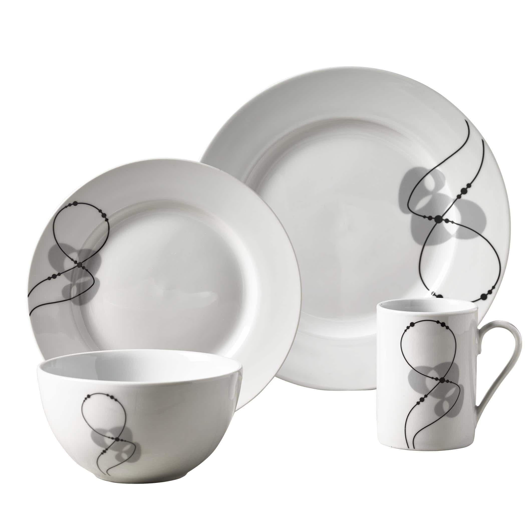 Jacqueline White Porcelain Round Dinnerware Set, Service for 4