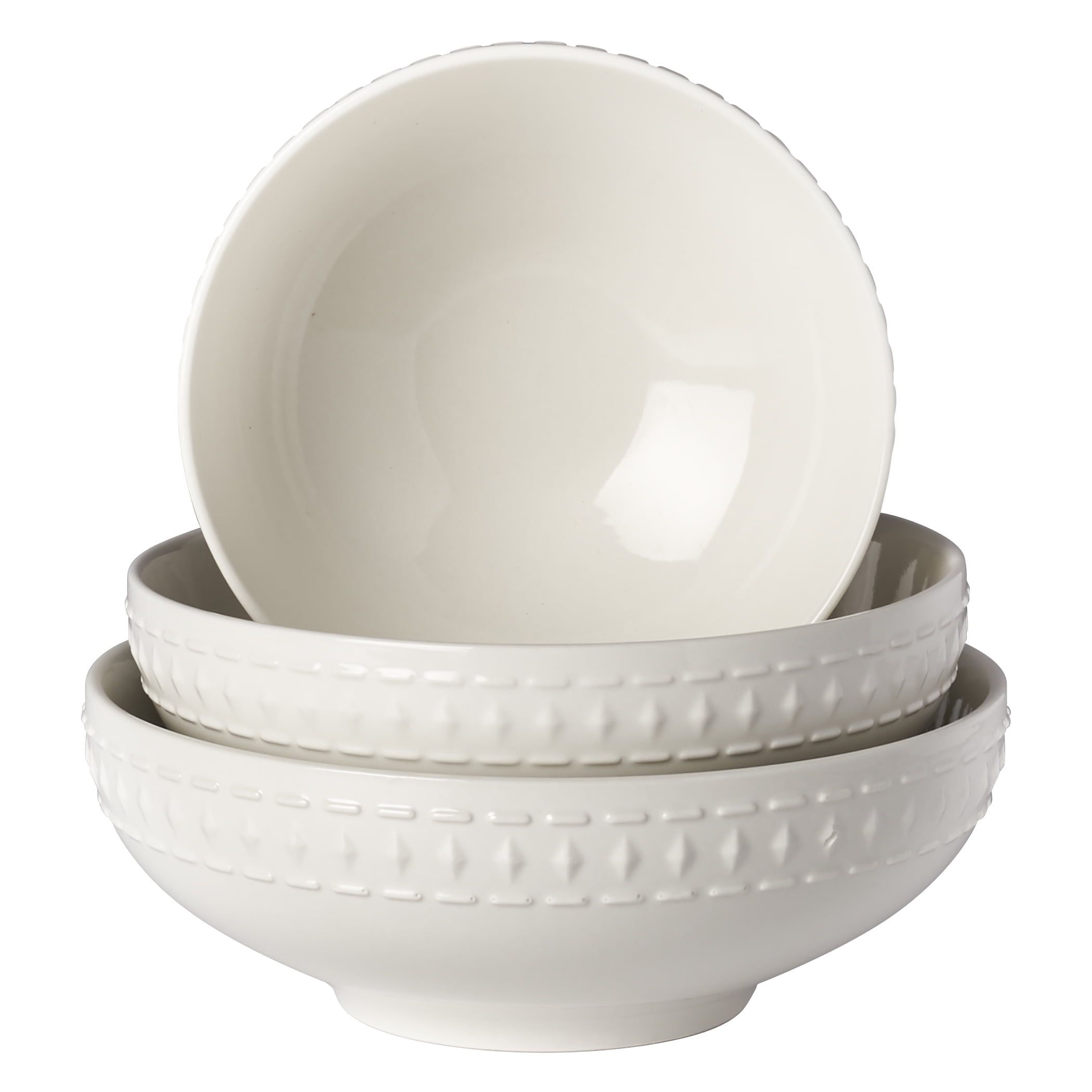 Ivory Embossed Ceramic 3-Piece Serving Bowl Set