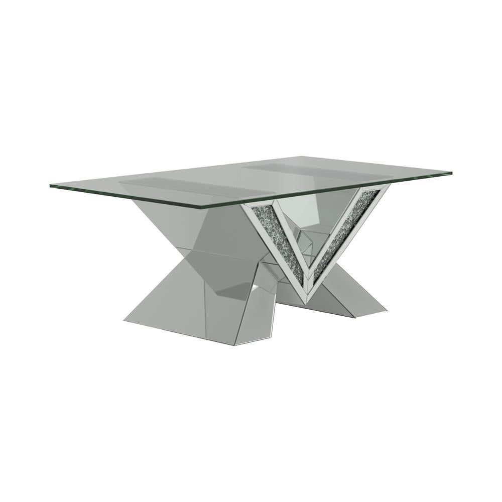 Silver Rectangular Glass Top Coffee Table with V-Shaped Base