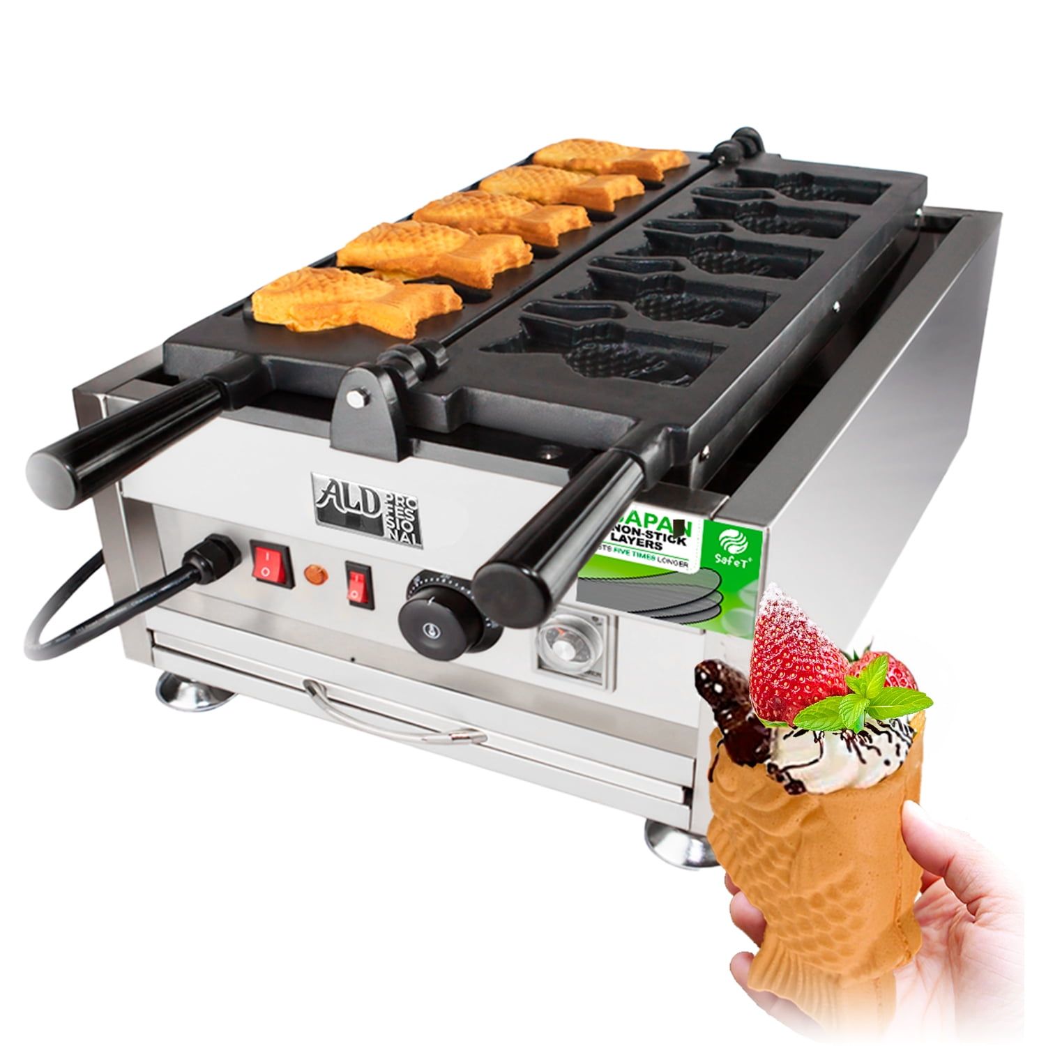 Stainless Steel Nonstick Taiyaki Fish Waffle Maker with Timer