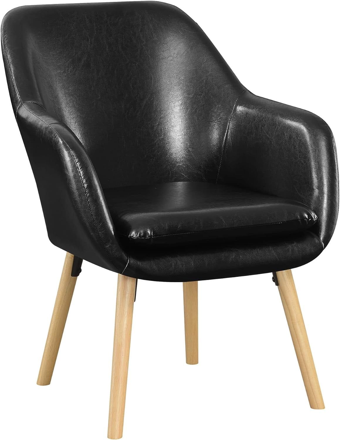 Charlotte Black Faux Leather and Velvet Wood Accent Chair