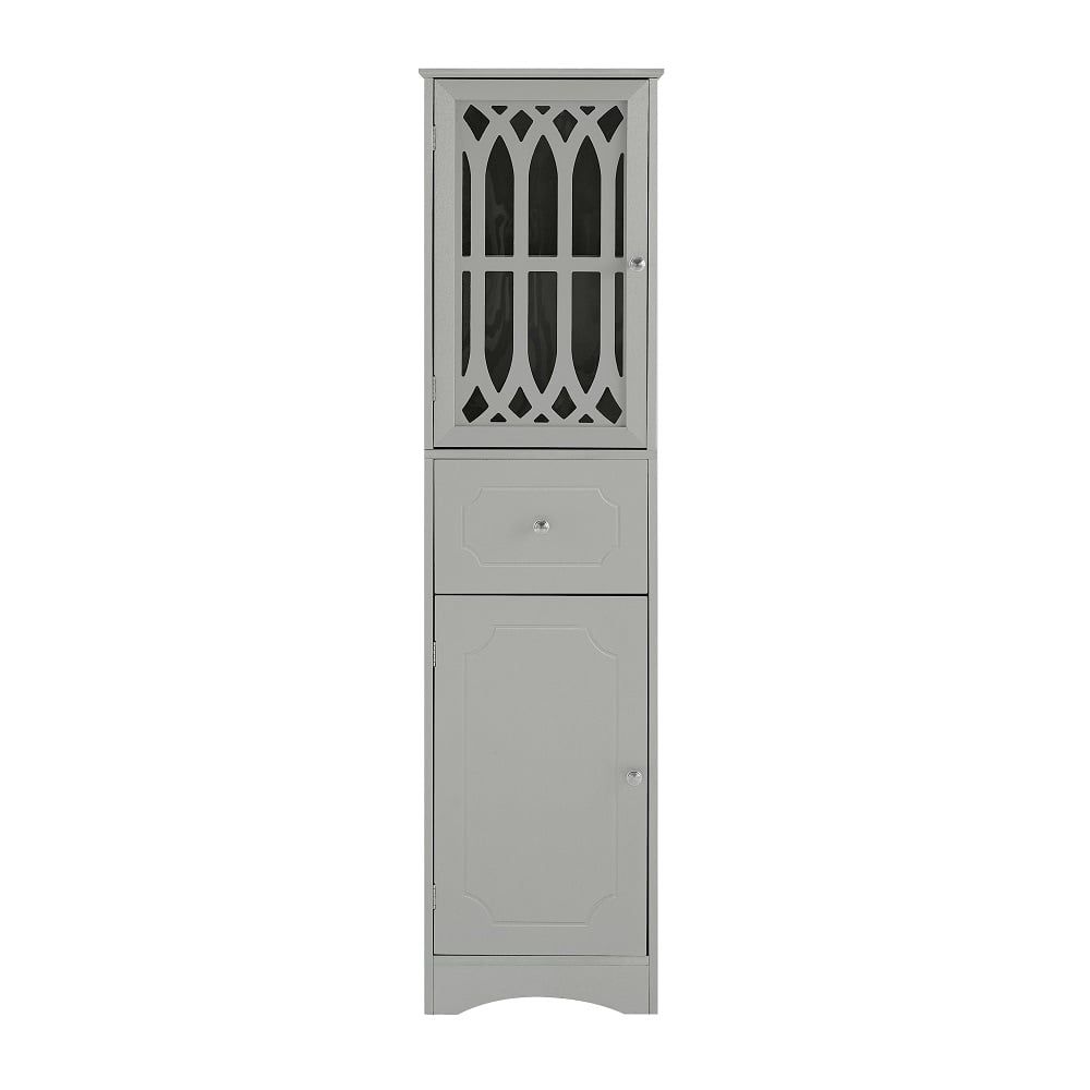 Tall Gray MDF Bathroom Cabinet with Adjustable Shelving