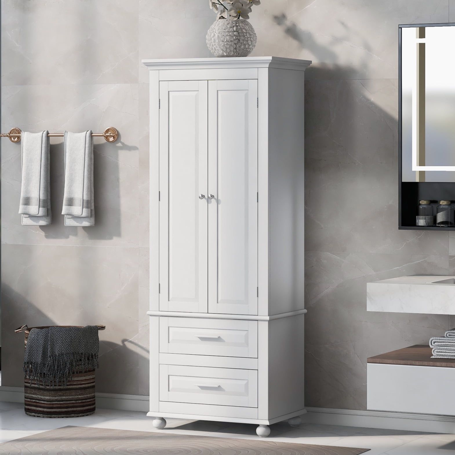 White MDF Lockable Tall Cabinet with Adjustable Shelving