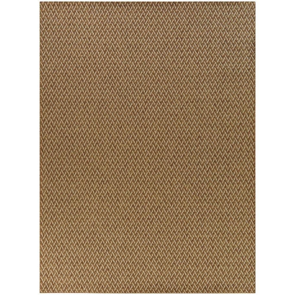 Tan Rectangular Synthetic Weave Indoor/Outdoor Area Rug