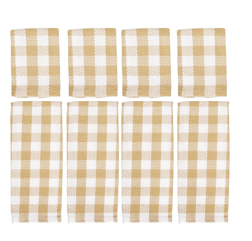 Tan and White Checkered Cotton Kitchen Towel Set