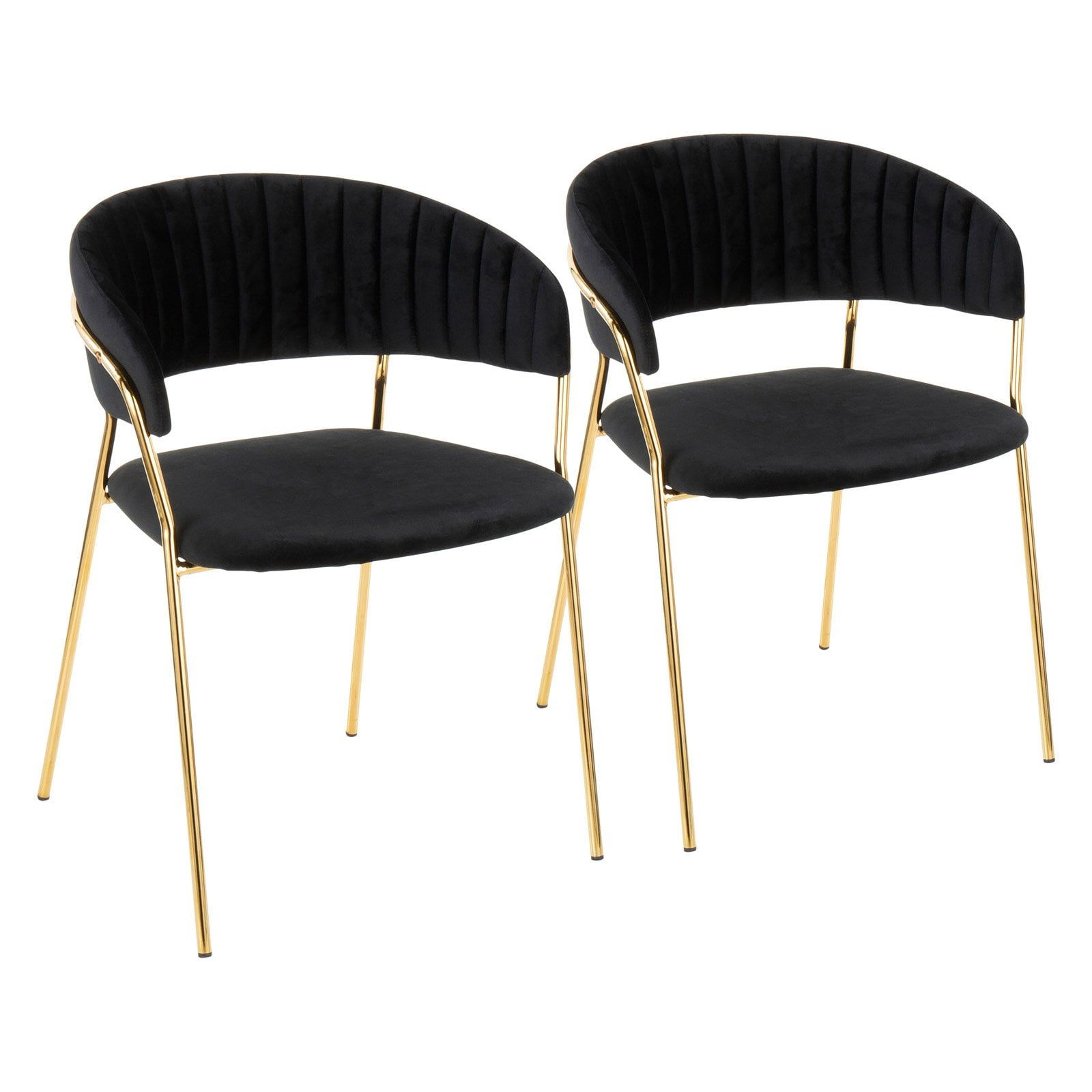 Tania Black Velvet and Gold Metal Arm Chairs, Set of 2