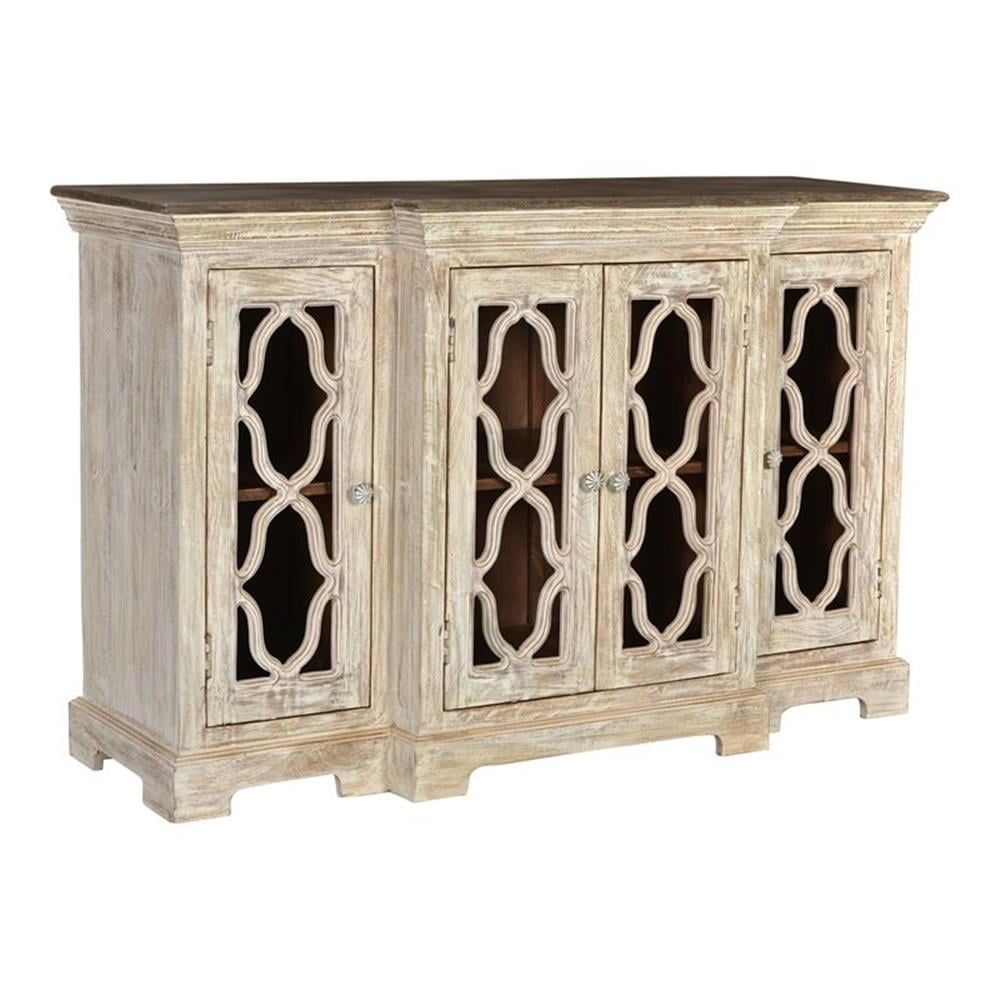 Julia White Mango Wood 4-Door Sideboard with Glass Panels