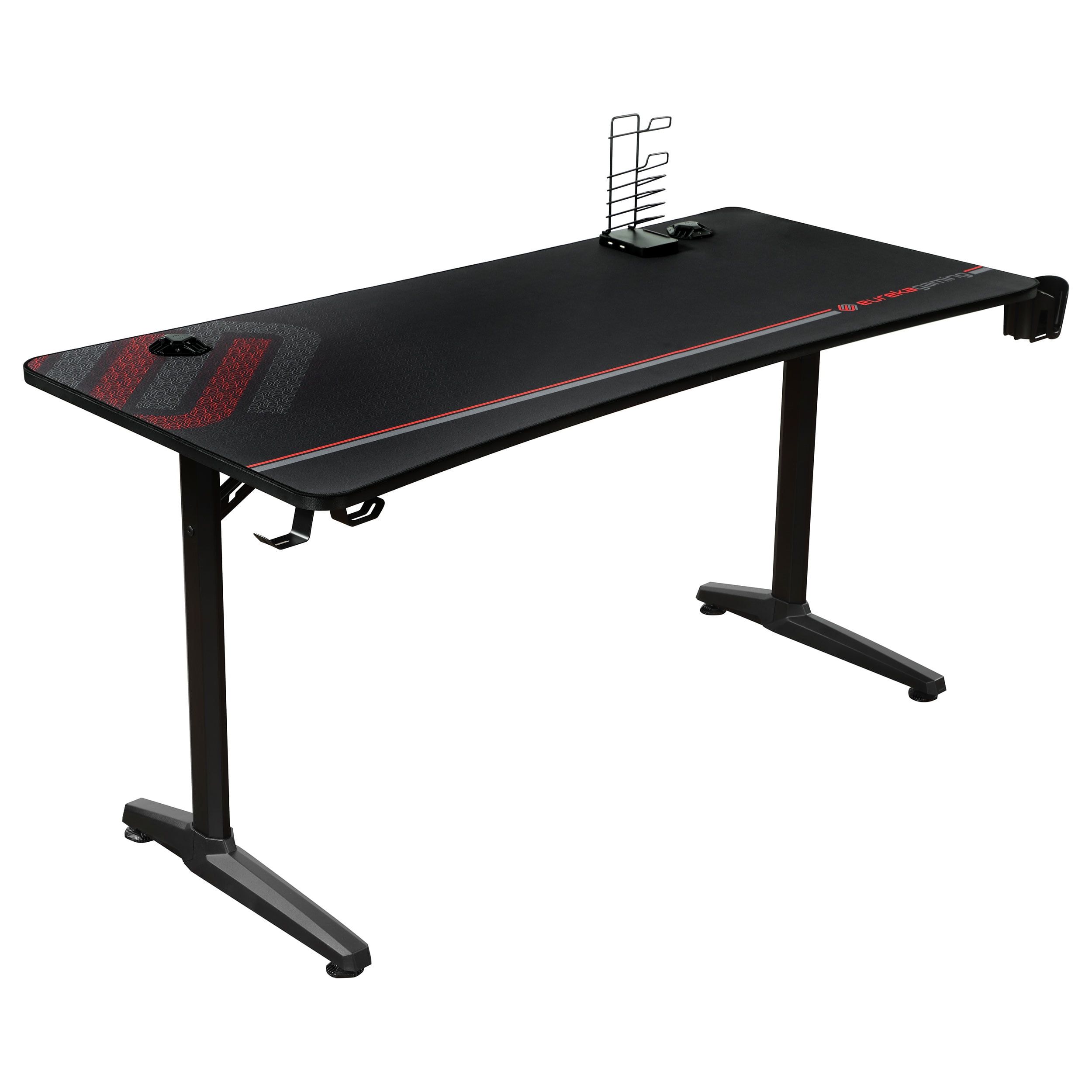 Contemporary Black Gaming Desk with USB & Cup Holder 60"