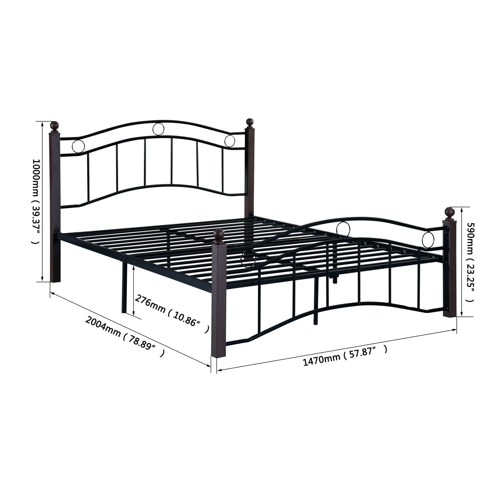 Black Full Metal Platform Bed with Headboard and Storage