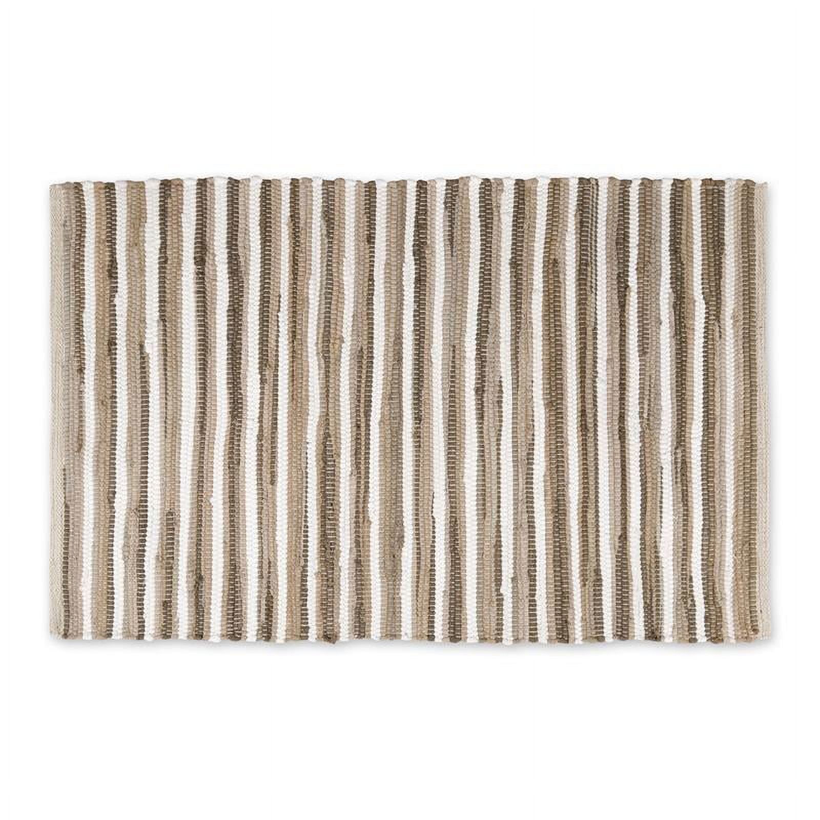 Taupe and White Stripe Cotton Rectangular Rug 2x3 Ft